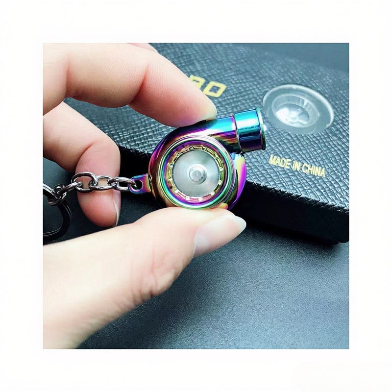 Cross-border car turbo keychain metal creative high-end luminous LED turbo car keychain pendant Bags---Orange - Image 4