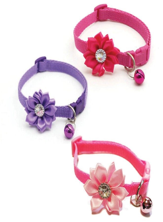 Litvibes Cat & Puppy Collars Set of 3 with Bell & Flower Design,Kitten & Small Dogs Soft Nylon Adjustable Collar,Safe,Solid & Protective Breakaway,Cute Kitty Neckband -(Purple,Dark Pink,Light Pink) - Image 1