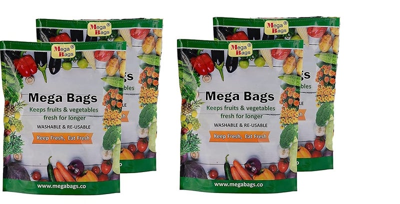 Mega Bags Plastic and Cotton Vegetable Protector Storage Fridge Reusable & Washable Bags (4 Pcs-1.5Kg) - Image 1