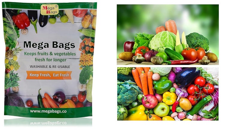Mega Bags Plastic and Cotton Vegetable Protector Storage Fridge Reusable & Washable Bags (4 Pcs-1.5Kg) - Image 3