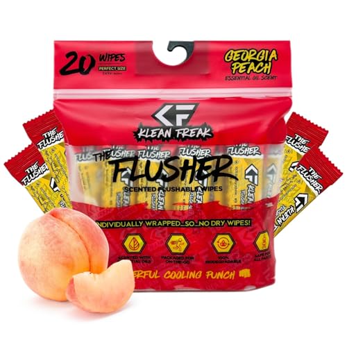 Klean Freak THE KLEAN FREAK FLUSHER Flushable Wipes For Adults Kids 100 BIODEGRADABLE Individual Wrapped Travel WET Wipe for Toilet Soothing Aloe Witch Hazel Alcohol Free 20 Pack Georgia Peach - Image 1