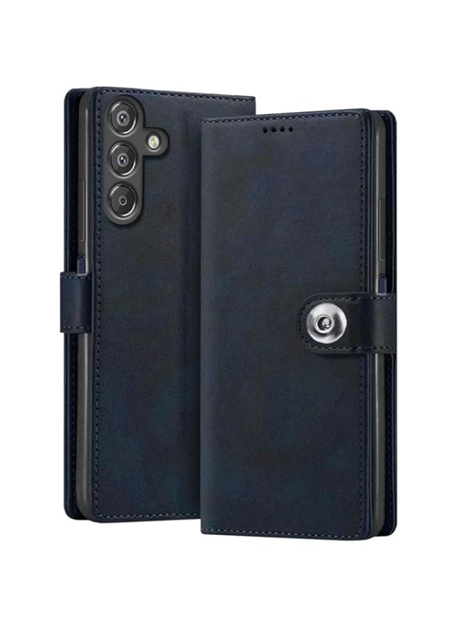 Generic - Flip Back Case for Samsung Galaxy F15 5G / M15 5G | Genuine Leather Finish| Designer Button | Inbuilt Pockets & Stand | Flip Cover Back Case for Samsung F15 5G / M15 5G (Blue) - Image 1