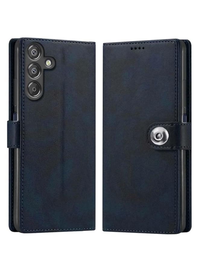 Generic - Flip Back Case for Samsung Galaxy F15 5G / M15 5G | Genuine Leather Finish| Designer Button | Inbuilt Pockets & Stand | Flip Cover Back Case for Samsung F15 5G / M15 5G (Blue) - Image 1