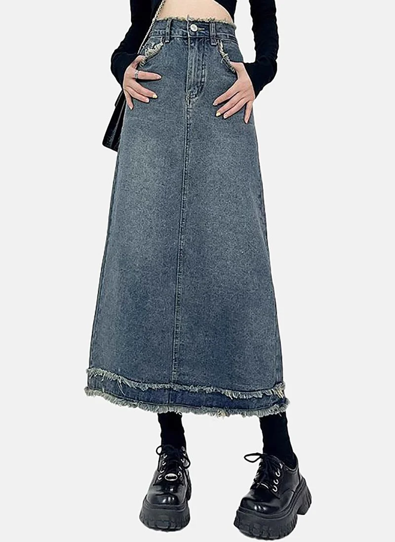 YUNIQEE Blue Denim Solid Maxi Skirt
