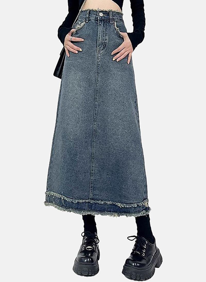 يونيكي Blue Denim Solid Maxi Skirt - Image 1