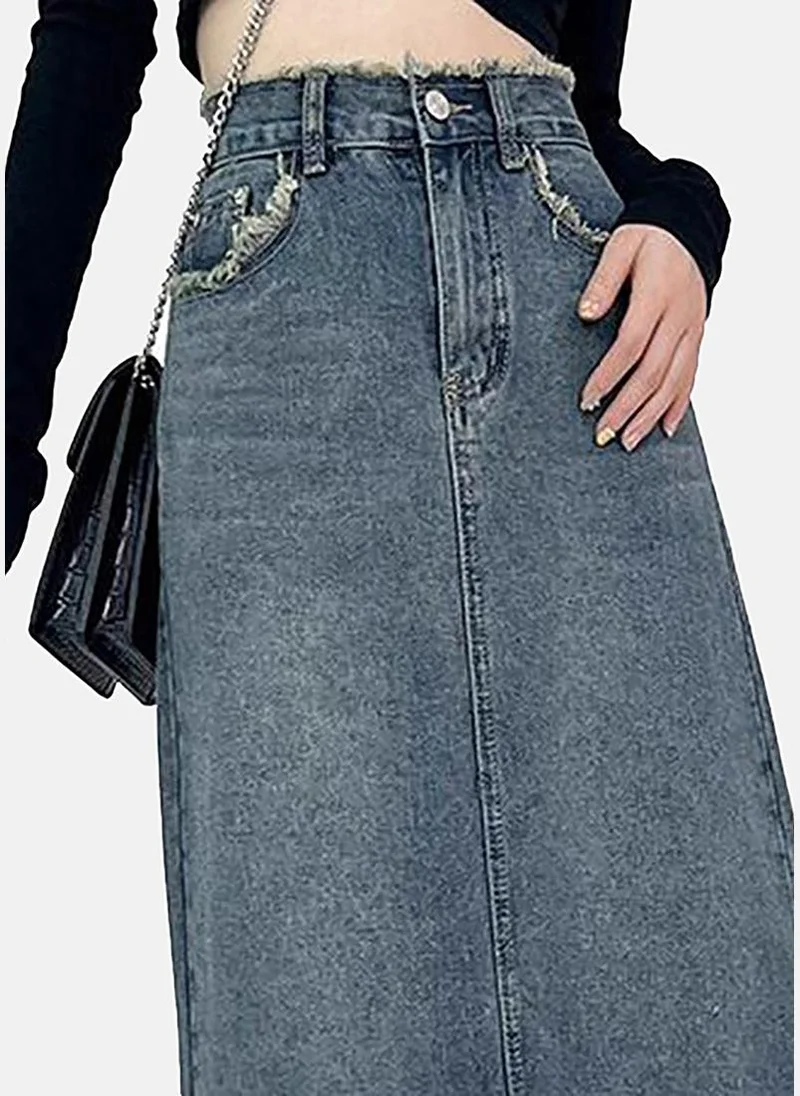 يونيكي Blue Denim Solid Maxi Skirt