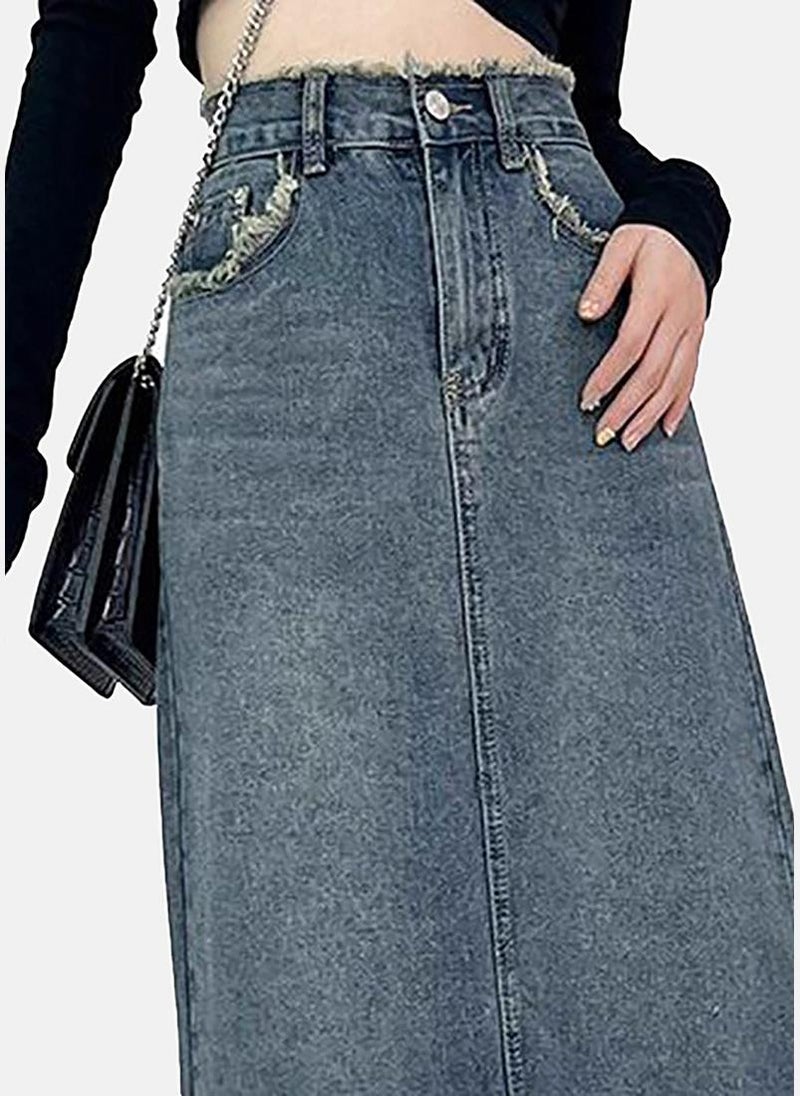 يونيكي Blue Denim Solid Maxi Skirt - Image 3