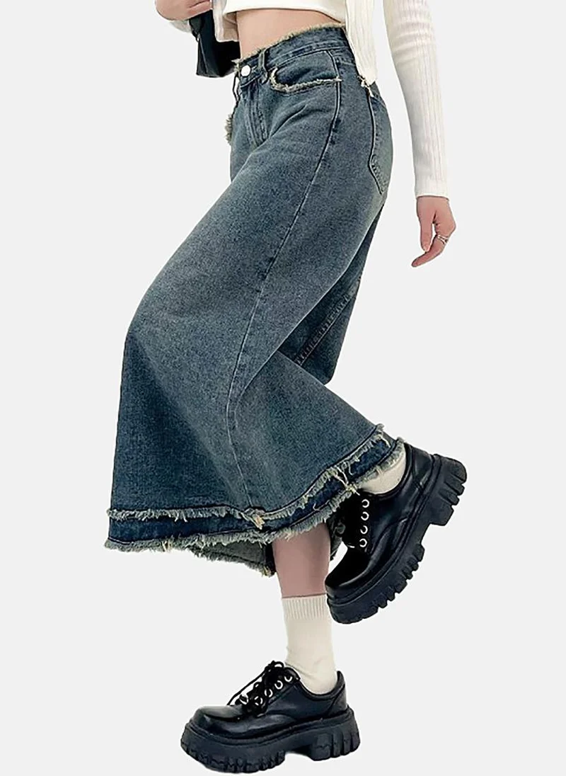 YUNIQEE Blue Denim Solid Maxi Skirt