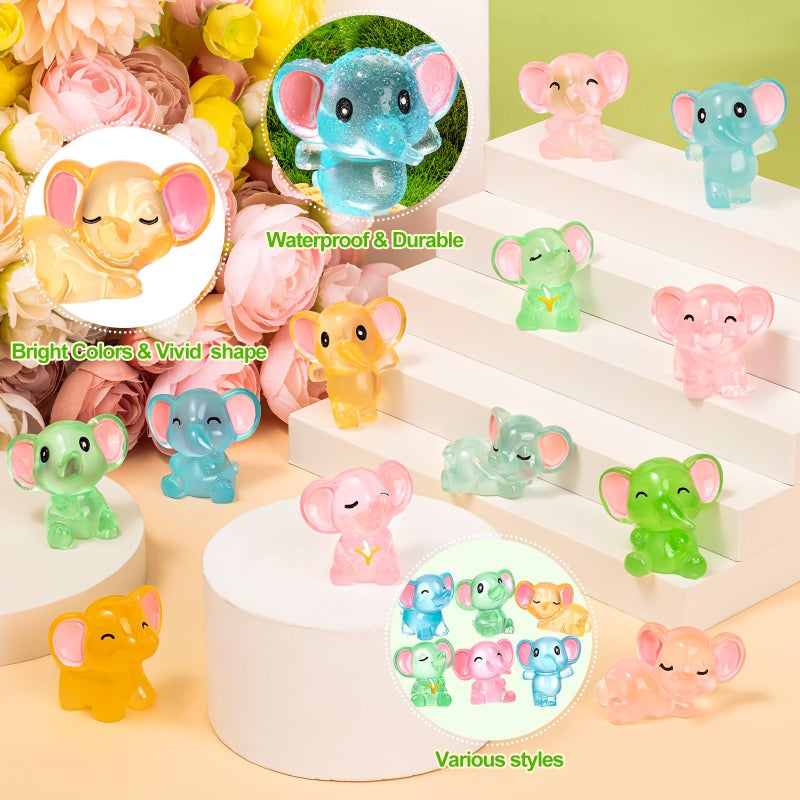 GDZRDFLH 24 Pcs Mini Resin Elephant Animals Figures Cute Luminous Resin Miniature Elephant Small Garden Accessories Bulk Glow in The Dark for Fairy Garden Terrarium Accessories Decor Micro Landscape Craft - Image 2