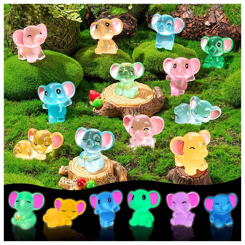 GDZRDFLH 24 Pcs Mini Resin Elephant Animals Figures Cute Luminous Resin Miniature Elephant Small Garden Accessories Bulk Glow in The Dark for Fairy Garden Terrarium Accessories Decor Micro Landscape Craft - Image 1