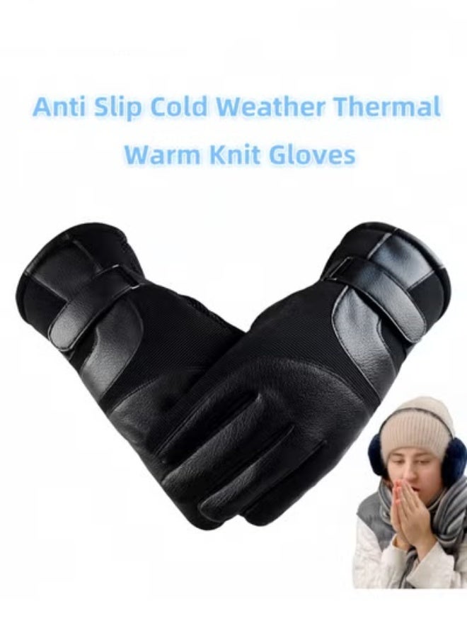 هالامودو قفازات شتوية تعمل باللمس للرجال والنساء، قفازات جلدية سميكة لركوب الدراجات، قفازات محبوكة دافئة، قفازات حرارية مقاومة للماء والرياح للمشي لمسافات طويلة والقيادة وركوب الدراجات والتزلج - Image 5