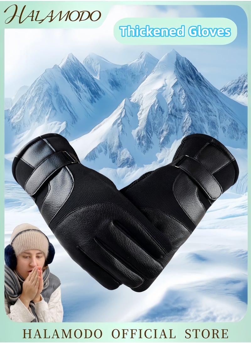 Generic Touchscreen Winter Gloves for Men & Women Thicken Leather Cycling Gloves Warm Knit Gloves Water Resistant Windproof Thermal Gloves for Hiking & Driving & Cycling & Skiing  - Image 1