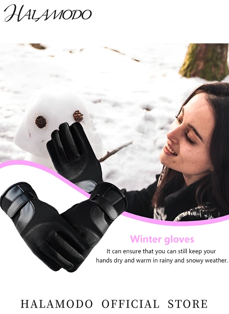 Generic Touchscreen Winter Gloves for Men & Women Thicken Leather Cycling Gloves Warm Knit Gloves Water Resistant Windproof Thermal Gloves for Hiking & Driving & Cycling & Skiing  - Image 2