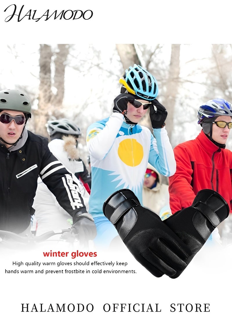 Generic Touchscreen Winter Gloves for Men & Women Thicken Leather Cycling Gloves Warm Knit Gloves Water Resistant Windproof Thermal Gloves for Hiking & Driving & Cycling & Skiing  - Image 3