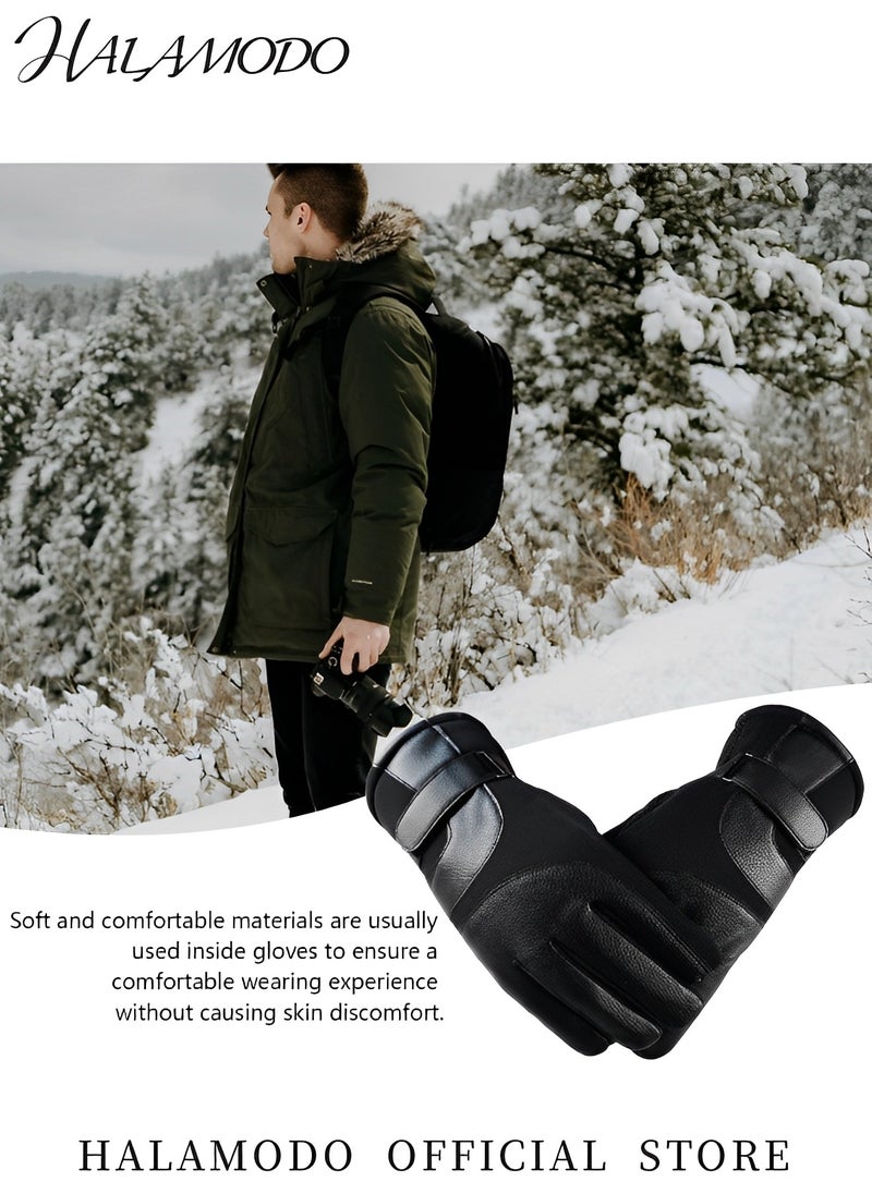 Generic Touchscreen Winter Gloves for Men & Women Thicken Leather Cycling Gloves Warm Knit Gloves Water Resistant Windproof Thermal Gloves for Hiking & Driving & Cycling & Skiing  - Image 4