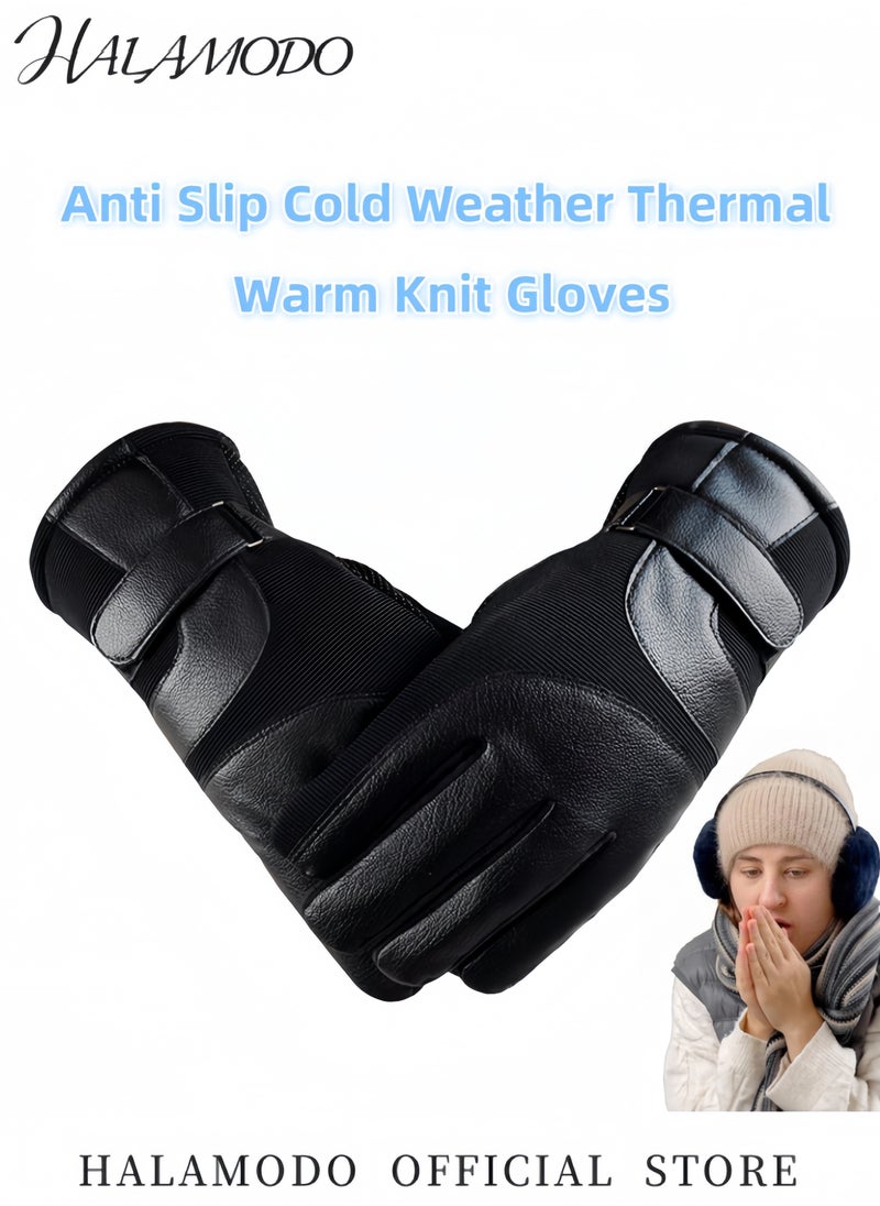 Generic Touchscreen Winter Gloves for Men & Women Thicken Leather Cycling Gloves Warm Knit Gloves Water Resistant Windproof Thermal Gloves for Hiking & Driving & Cycling & Skiing  - Image 5