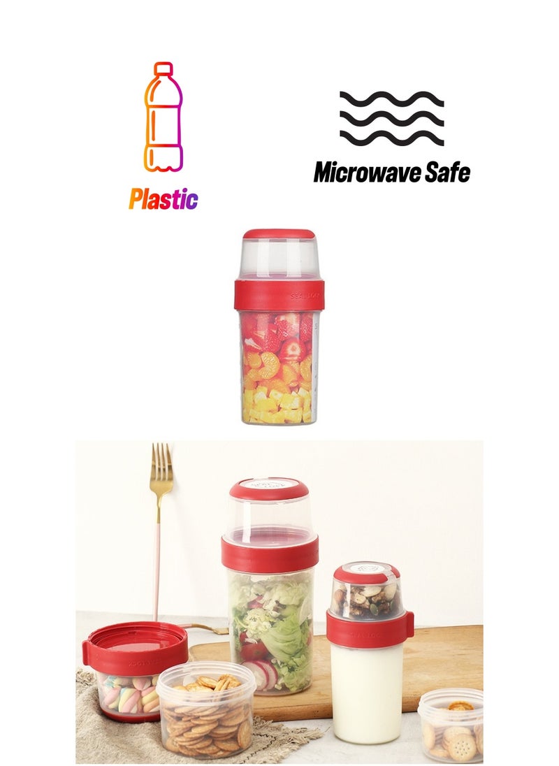 Vermaney - Breakfast On The Go Cup Double Layer Leak-proof Cereal and Milk Container Portable Food Storage Container for Salad Yogurt Fruit and Nut, Microwave & Freezer Safe (150ml+330ml) - Image 1