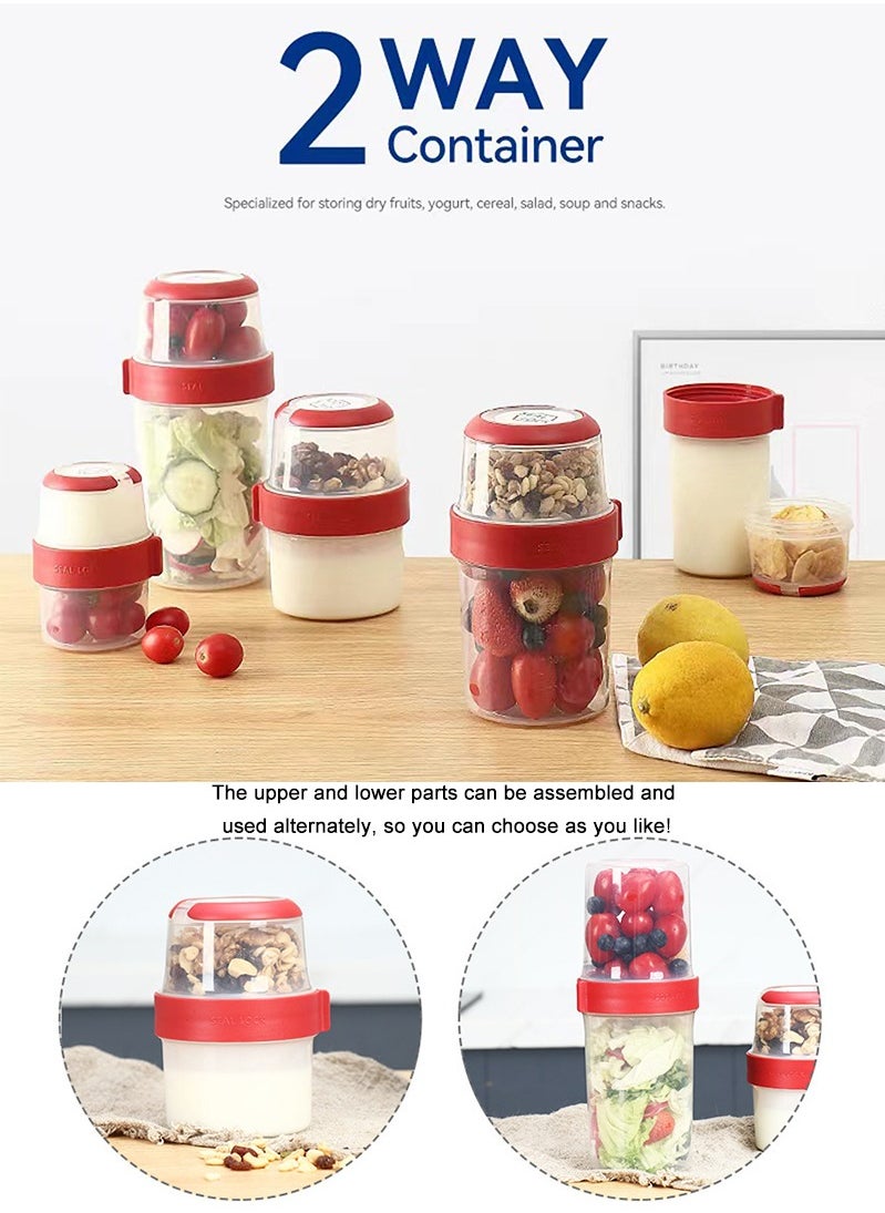 Vermaney - Breakfast On The Go Cup Double Layer Leak-proof Cereal and Milk Container Portable Food Storage Container for Salad Yogurt Fruit and Nut, Microwave & Freezer Safe (150ml+330ml) - Image 1
