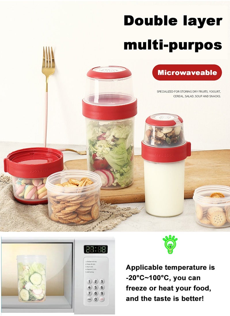 Vermaney - Breakfast On The Go Cup Double Layer Leak-proof Cereal and Milk Container Portable Food Storage Container for Salad Yogurt Fruit and Nut, Microwave & Freezer Safe (150ml+330ml) - Image 1