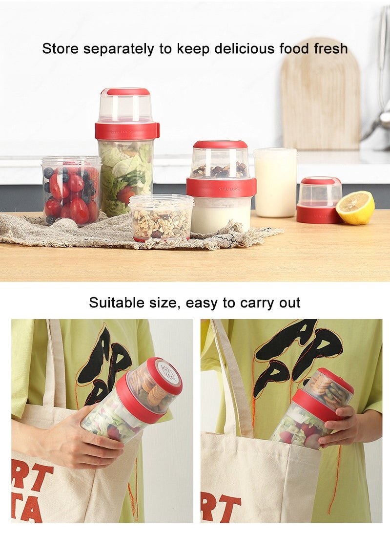 Vermaney - Breakfast On The Go Cup Double Layer Leak-proof Cereal and Milk Container Portable Food Storage Container for Salad Yogurt Fruit and Nut, Microwave & Freezer Safe (150ml+330ml) - Image 1