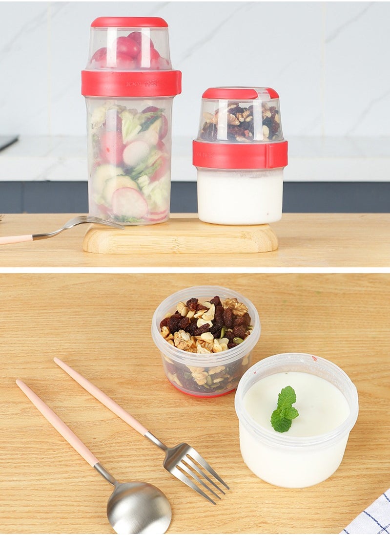 Vermaney - Breakfast On The Go Cup Double Layer Leak-proof Cereal and Milk Container Portable Food Storage Container for Salad Yogurt Fruit and Nut, Microwave & Freezer Safe (150ml+330ml) - Image 1