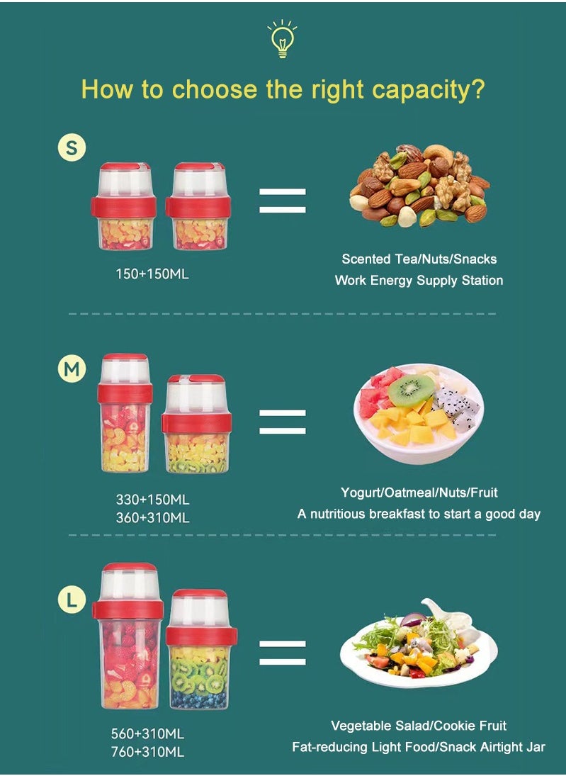 Vermaney - Breakfast On The Go Cup Double Layer Leak-proof Cereal and Milk Container Portable Food Storage Container for Salad Yogurt Fruit and Nut, Microwave & Freezer Safe (150ml+330ml) - Image 1