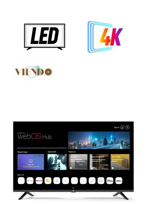 شاشة فيندو الذكي 58 بوصة Forky 4K، بلوتوث، صوت Dolby، نظام تشغيل ويب، جهاز استقبال مدمج بدون إطار، 2 جهاز تحكم عن بعد، مثبت على الحائط