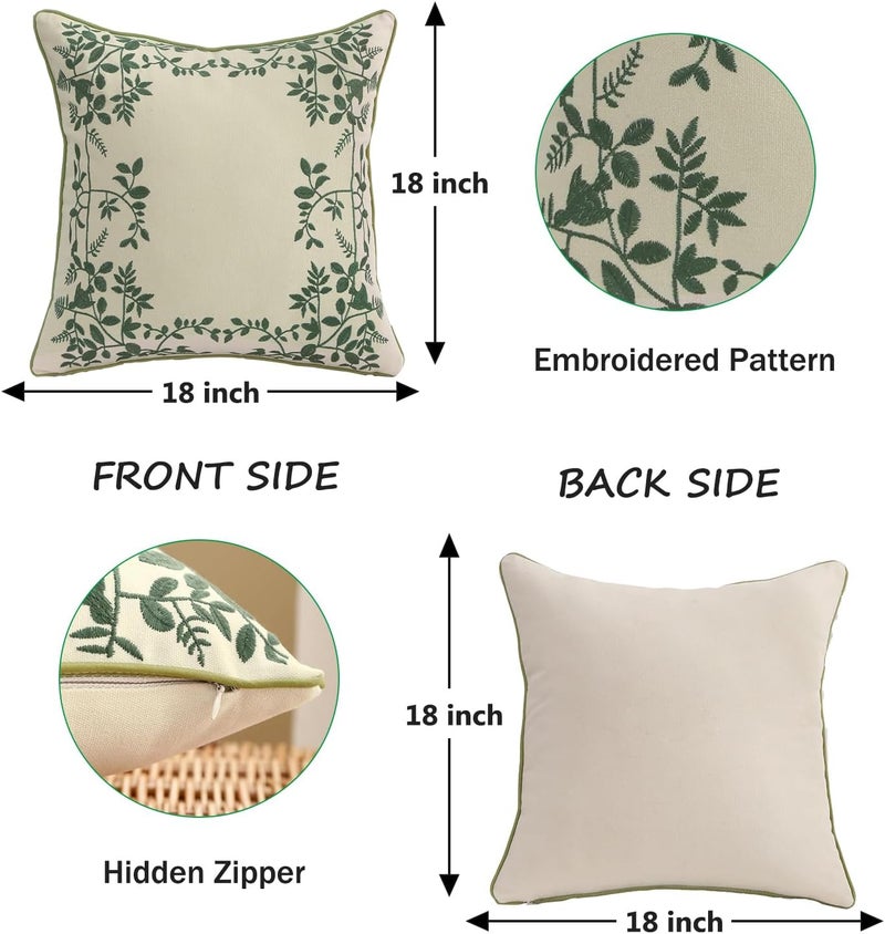 Tosleo Embroidered Throw Pillow Covers 18x18 2 Pack Green Leaves Surrounding Decorative Throw Pillow Covers Farmhouse Decorative Pillow Covers Spring Cushion Covers - Image 2