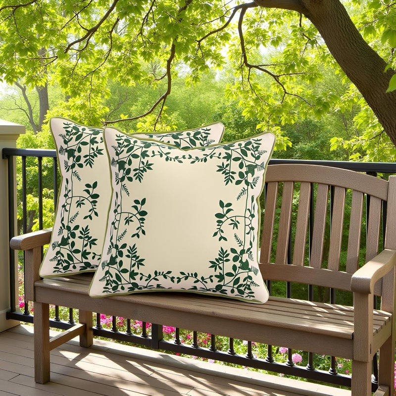 Tosleo Embroidered Throw Pillow Covers 18x18 2 Pack Green Leaves Surrounding Decorative Throw Pillow Covers Farmhouse Decorative Pillow Covers Spring Cushion Covers - Image 5