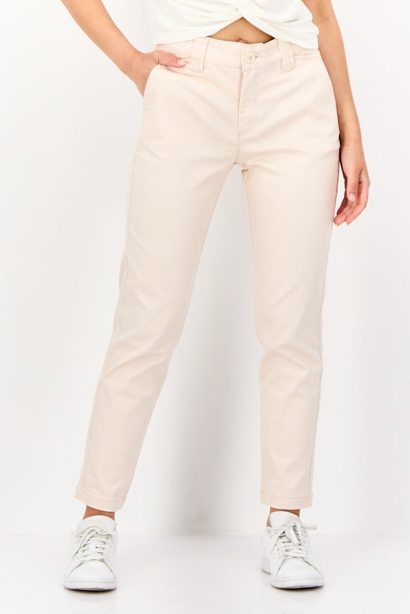 SALSA Women Slim Fit Solid Chino Pants, Cream - Image 1
