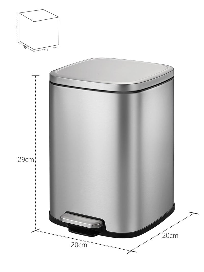 Obsessions Stainless Steel Step Dustbin with Liner, 6 Litres, Metallic