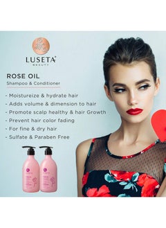 L LUSETA Luseta Rose Oil Shampoo and Conditioner for Volumizing & Hydrating - Color safe, gluten-free, sulfate-free, paraben-free, cruelty free and Vegan  - Image 3