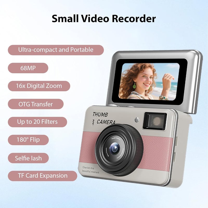 Small Keychain Digital Camera, 1.47 Inch LCD Screen Portable Video Recorder, Small Camera for Travel Vlog Recording & Night Shots (Pink) - Image 2