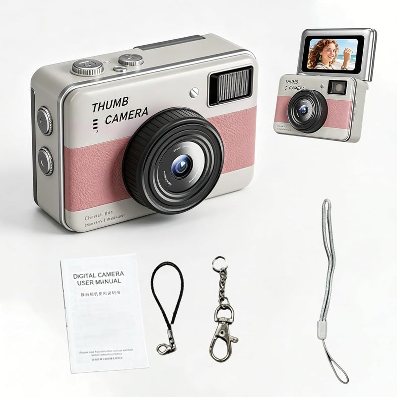 Small Keychain Digital Camera, 1.47 Inch LCD Screen Portable Video Recorder, Small Camera for Travel Vlog Recording & Night Shots (Pink) - Image 1