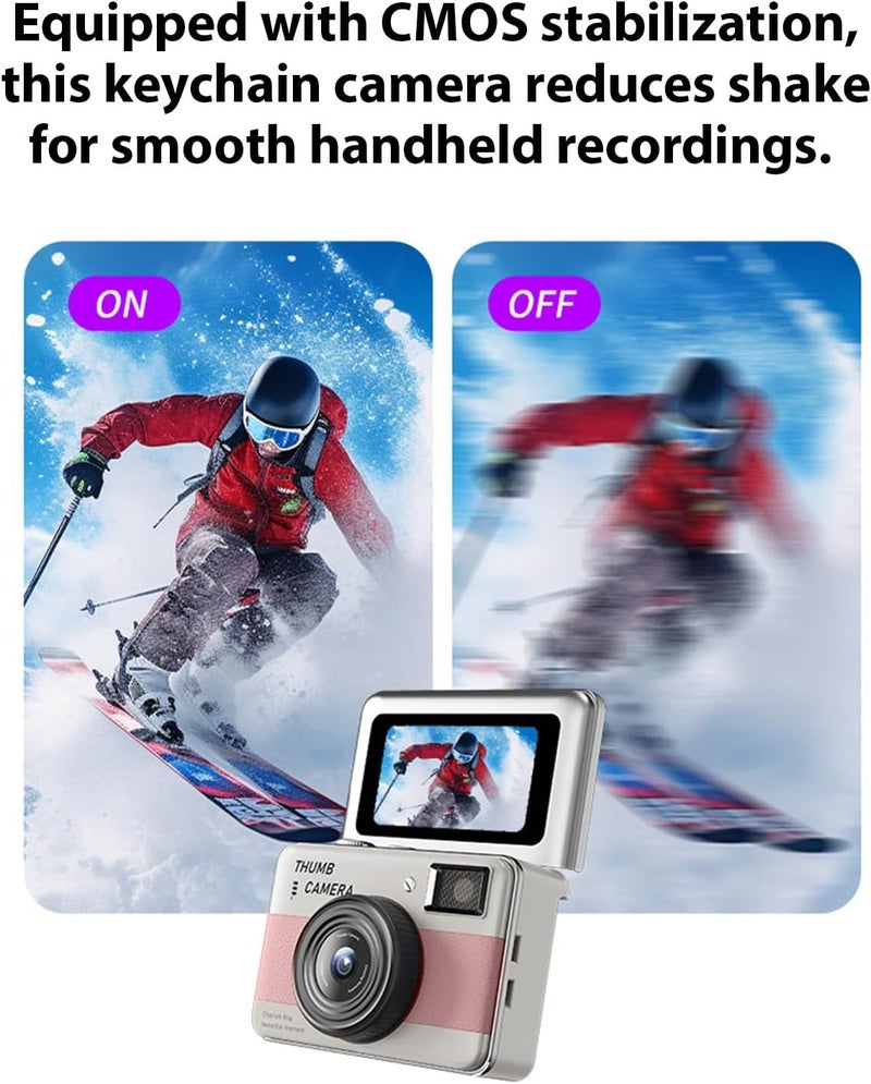 Small Keychain Digital Camera, 1.47 Inch LCD Screen Portable Video Recorder, Small Camera for Travel Vlog Recording & Night Shots (Pink) - Image 4
