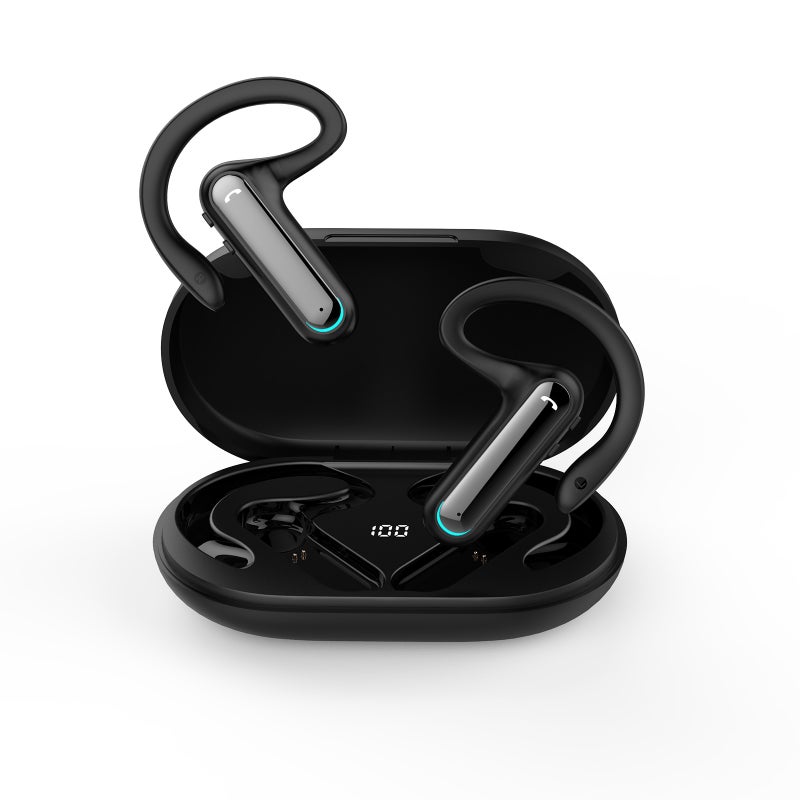 FW5 BT5.2 Business Headset Wireless Earpiece Earhook With Charging Box Mic Led Display Earphones CVC Noise Cancelling Headphone Hands-Free Earphone 600mAh Battery for Business/Work/Driving/Office - Image 1