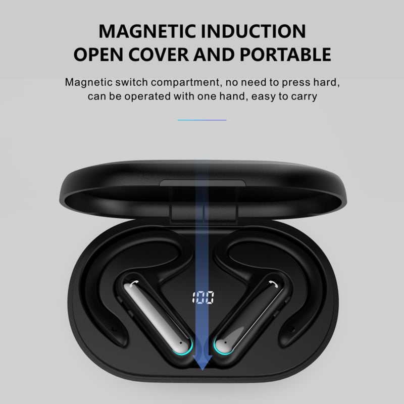FW5 BT5.2 Business Headset Wireless Earpiece Earhook With Charging Box Mic Led Display Earphones CVC Noise Cancelling Headphone Hands-Free Earphone 600mAh Battery for Business/Work/Driving/Office - Image 3