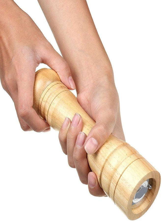 ATHA Salt and Pepper Shakers Set | Wooden Salt and Pepper Grinder with Adjustable Ceramic Rotor Mixer Burr Mill, Salt & Spice Storage Crusher for Home Kitchen Use_8 Inch (Brown) - Image 3