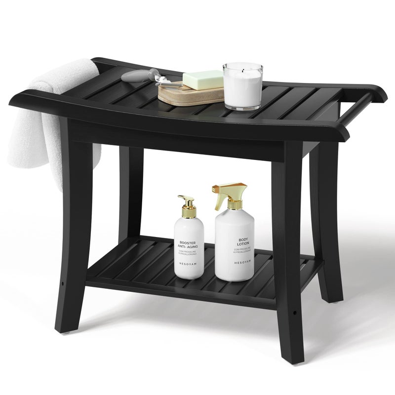 Bamfan Bamboo Shower Bench Inside Shower Stool with SpaceEfficient Storage Shelf Shower Bath Chairs Spa Seats for Bathroom Great for All Ages Unisex Elderly Waterproof Black - Image 3