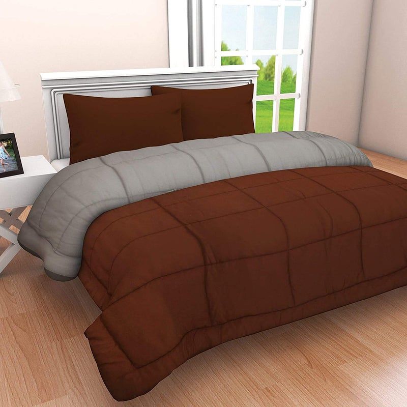 SHOPINGTRADE Microfibre Reversible Comforter, Double Bed 250 GSM (Multicolour3) Brown & Grey - Image 2