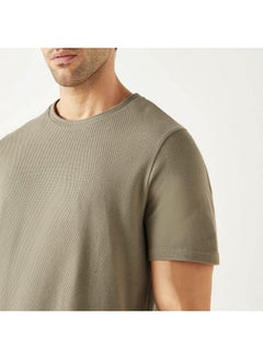 Iconic Iconic Textured Crew Neck T-Shirt with Short Sleeves  - Image 4