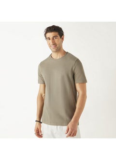 Iconic Iconic Textured Crew Neck T-Shirt with Short Sleeves  - Image 1