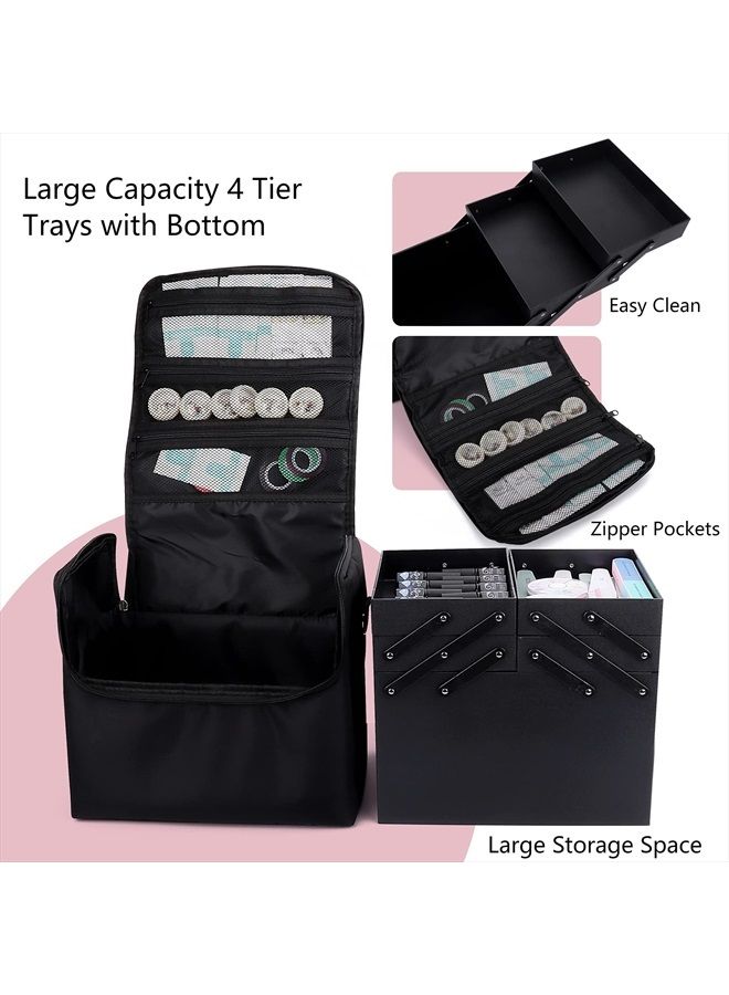 Deciniee Large Makeup Carrying Train Case for Women,Black Travel Makeup Organizer Bag Storage Box,4 Tier Professional Nail Organizer Case with Adjustable Dividers for Nail Tools Jewelry MakeUp Brushes Toiletry - Image 3