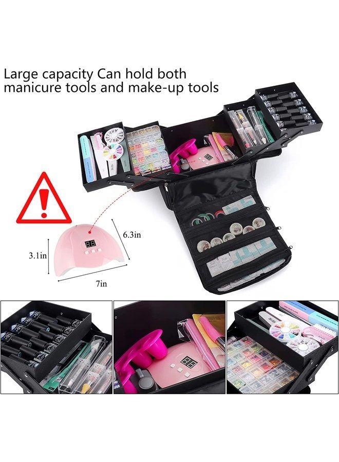 Deciniee Large Makeup Carrying Train Case for Women,Black Travel Makeup Organizer Bag Storage Box,4 Tier Professional Nail Organizer Case with Adjustable Dividers for Nail Tools Jewelry MakeUp Brushes Toiletry - Image 4