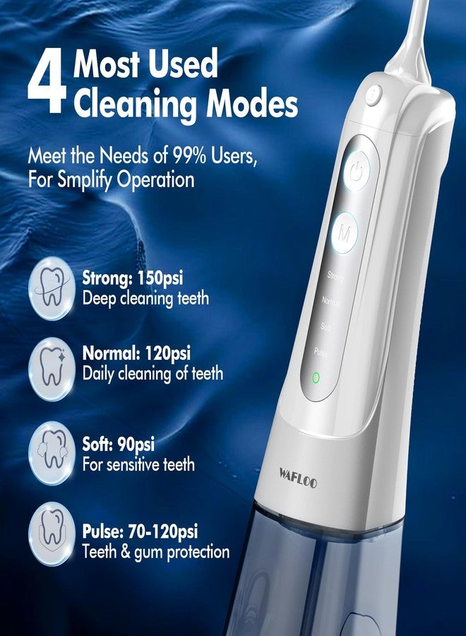 WAFLOO Cordless Water Dental Flosser for Teeth, with 8 Jet Tips, 300ML Tank Oral Irrigator Portable with 4 Modes IPX7 Waterproof Rechargeable Water Floss for Home Travel, Adults Teeth Cleaning (White) - Image 3