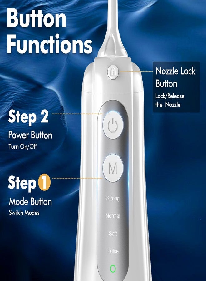 WAFLOO Cordless Water Dental Flosser for Teeth, with 8 Jet Tips, 300ML Tank Oral Irrigator Portable with 4 Modes IPX7 Waterproof Rechargeable Water Floss for Home Travel, Adults Teeth Cleaning (White) - Image 4
