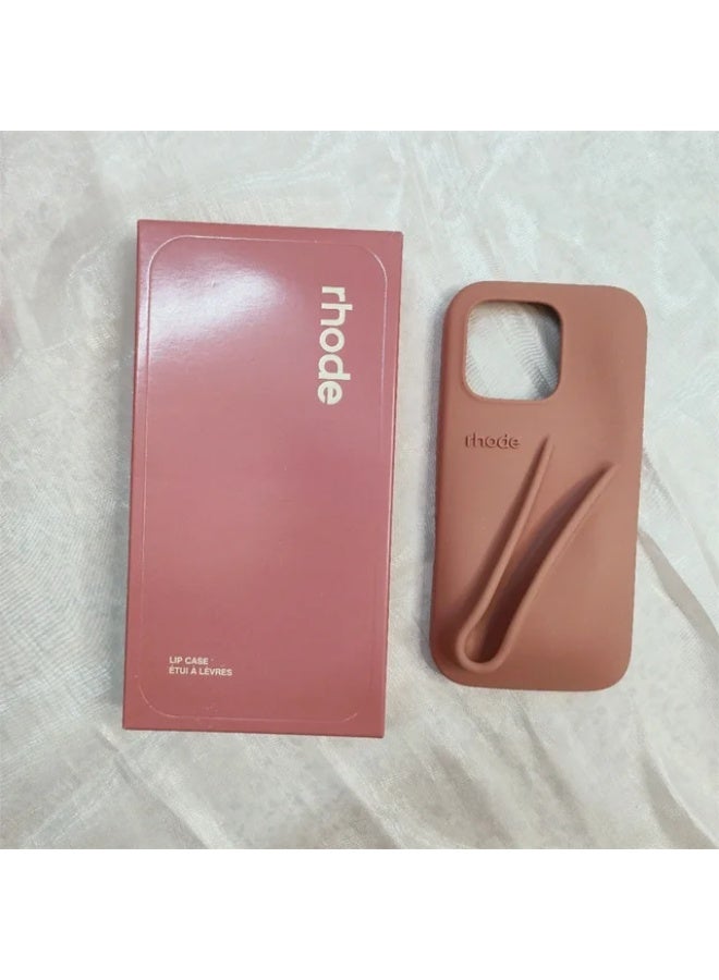 rhode Lip Gloss Phone Case with Lip Tint, For iPhone Case Liquid Silicone Camera Protection Lipstick Lip Glaze Phone Case for iPhone 13-14 ( toast  ) - Image 1
