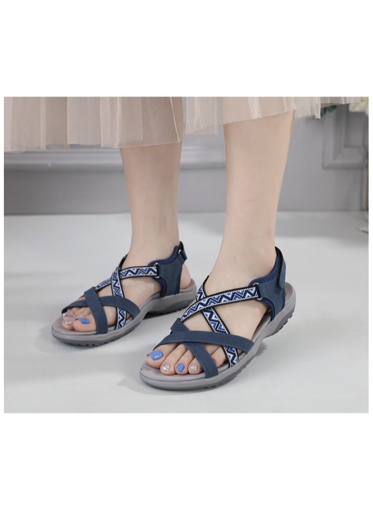 NIBEMINENT Women's Sandals Summer Casual PU Non-Slip Soft Color Bohemia Beach Hollow Out Open Toe Roman Shoes - Image 3