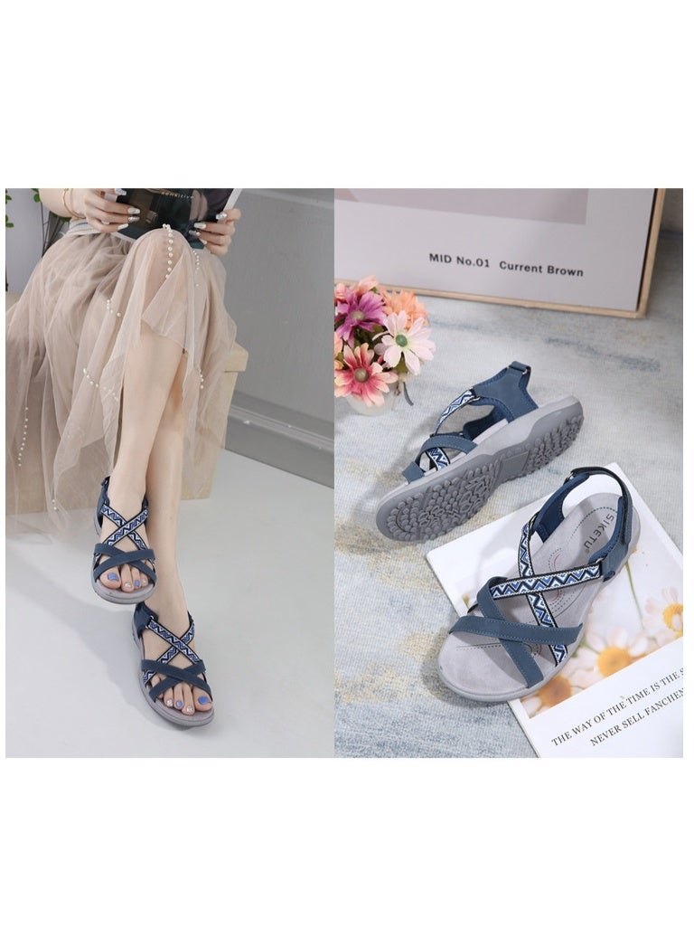 NIBEMINENT Women's Sandals Summer Casual PU Non-Slip Soft Color Bohemia Beach Hollow Out Open Toe Roman Shoes - Image 2