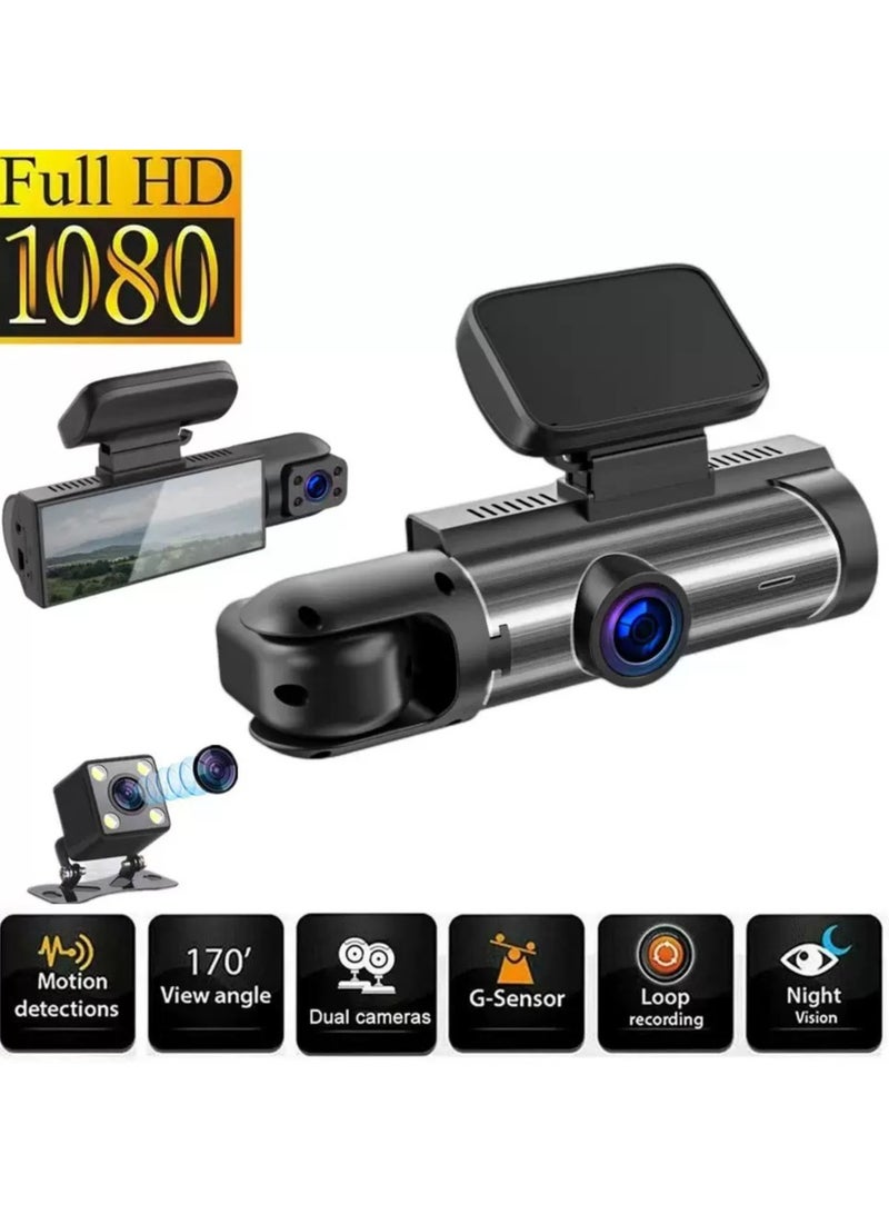 1080P dual-camera driving recorder, front and rear dual cameras, car camera with night vision function, parking monitoring loop recording application, gravity sensor, equipped with 3.16-inch IPS screen, dual-lens driving recorder, free 32GB memory card - Image 2
